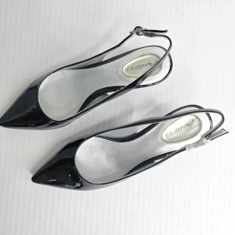 Trotters Black Patent Slingback Kitten Heels Size 6 W Pointed Toe Pumps Office - Picture 2 of 13